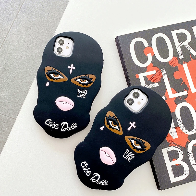 

Cute 3D Mask Dolls Phone Case For iPhone 12 Case 11Pro MAX XS MAX XR X 6 7 8 Plus Cartoon Black Widow Girl Tear Mask Soft Cover