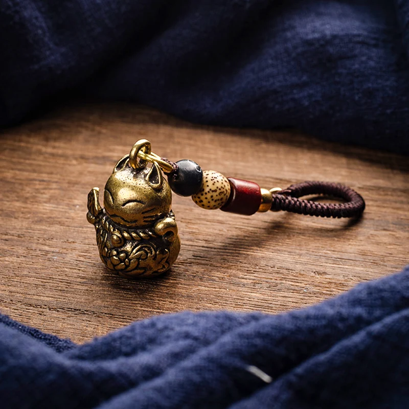 Латунные подвески для ключей Lucky Cat Chiense Feng Shui украшения ручной работы Ретро