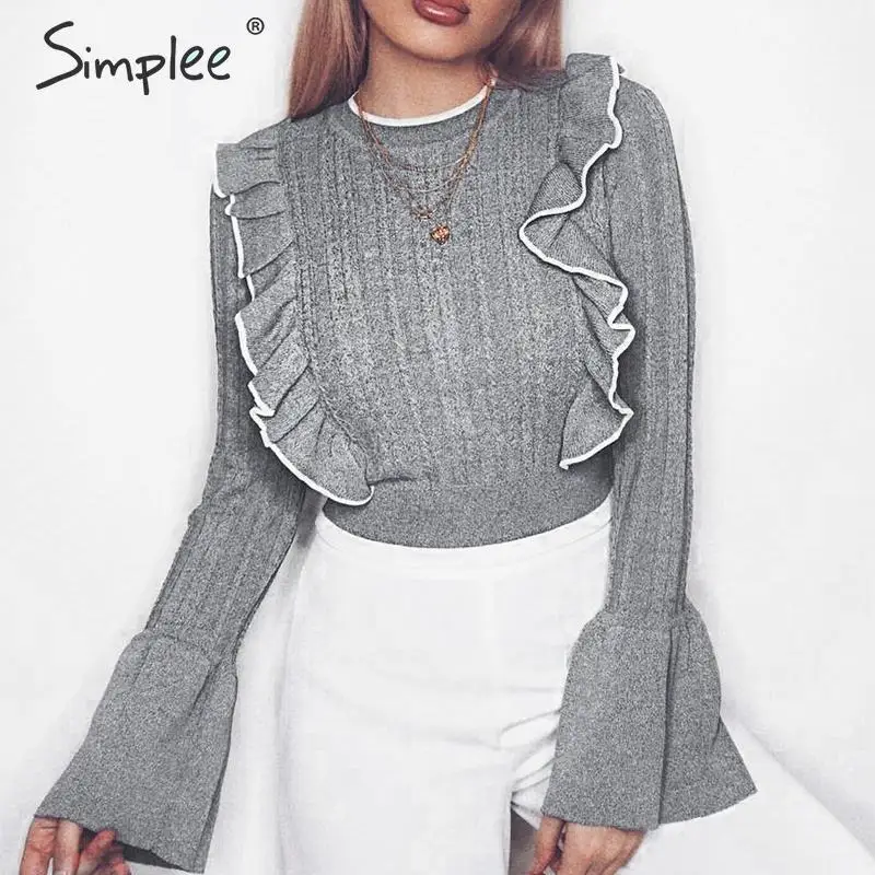 Женский свитер Simplee с рюшами по краям милый стройный пуловер расклешенными