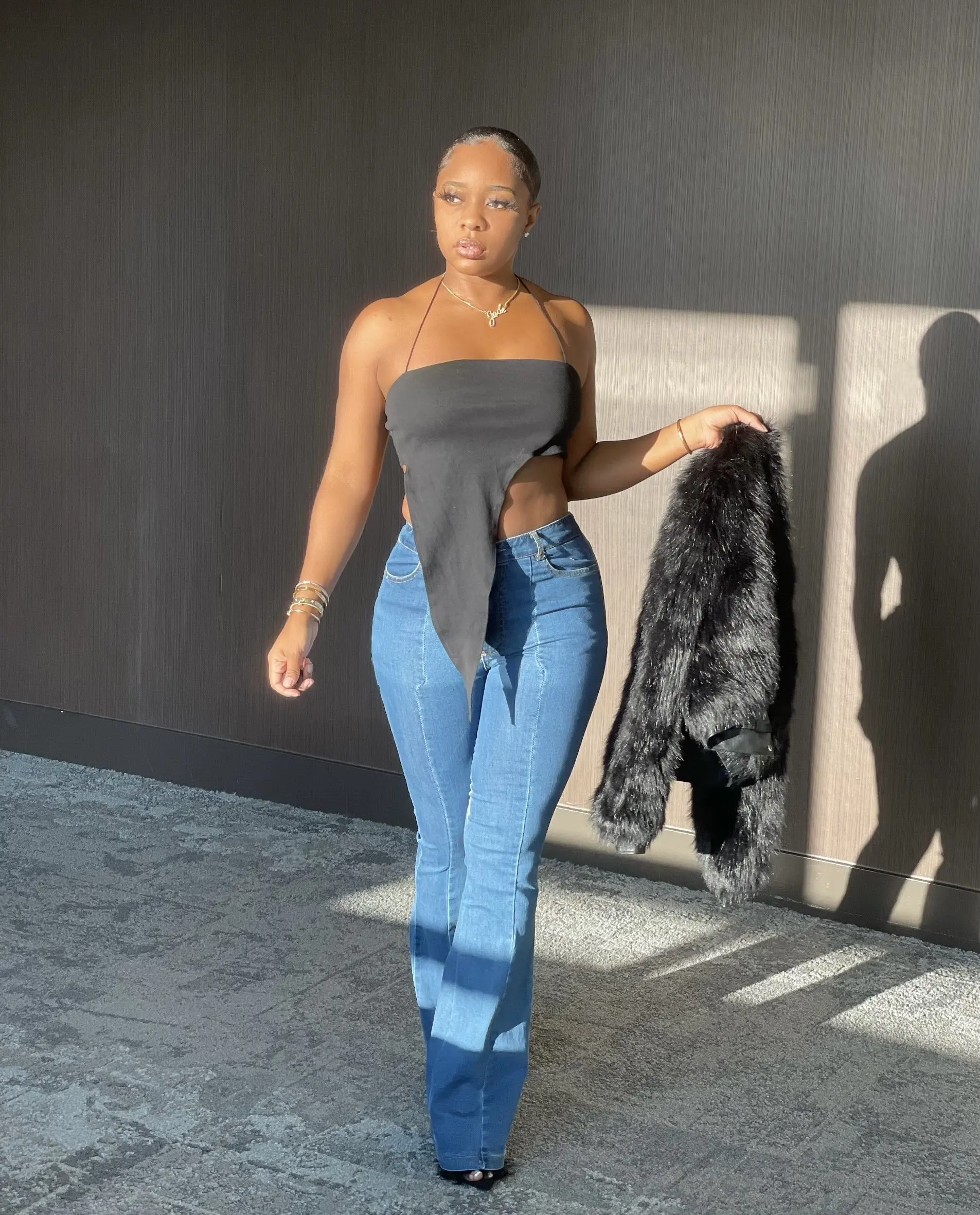 

The new style of women's casual and versatile stitching contrast straight slim-fit jeans, grunge jeans, women pants high rise