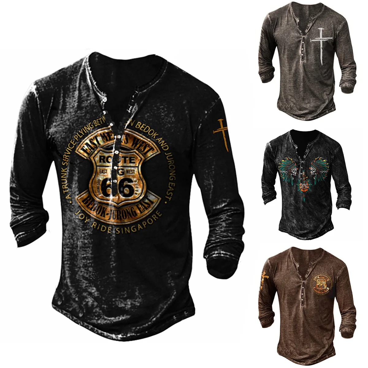 

FEGKZLI Cool Men Long Sleeve Punk Style Tops Cotton T Shirts Oversized V Collar 66 3D Printed T Shirts