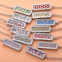 rectangle magnetic hollow pendant stainless steel perfume essential oil diffuser locket aromatherapy necklace exquisite jewelry