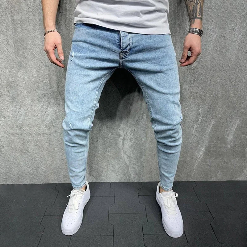 2022 классические винтажные облегающие джинсы Мужские персонализированные рваные