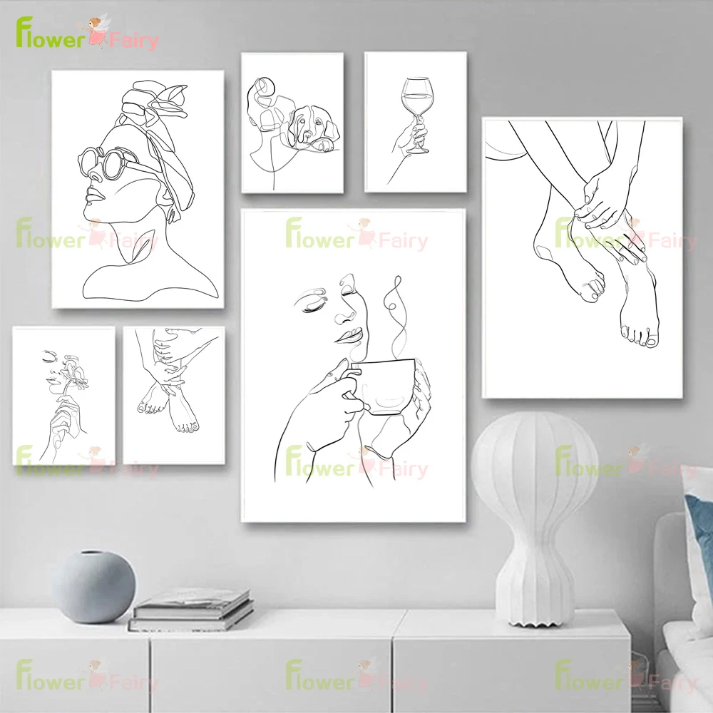 

Stick Figure Minimalist Single Lady Nordic Poster Modern Girl Wall Art Canvas Painting Wall Pictures For Living Room Unframed