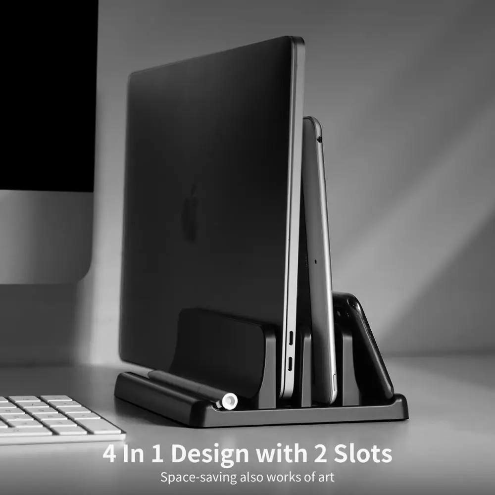 

Plastic Vertical Laptop Stand Holder Adjustable Desktop Notebook Dock Space-Saving 3 In 1