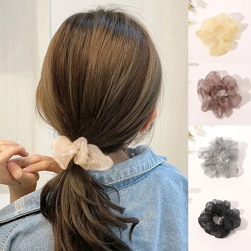 

Glitter Net Yarn Large Intestine Hair Ring Shiny Gauze Scrunchies Women Fashion Solid Color Ponytail Holder For Hair Accessories
