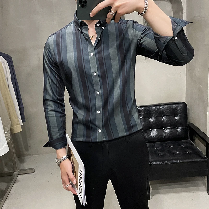 

Light Business Shirt for Men Casual Long Sleeve Shirt 2021 New Korean Slim Fit Chemise Homme Social Party Male Clothing Tops