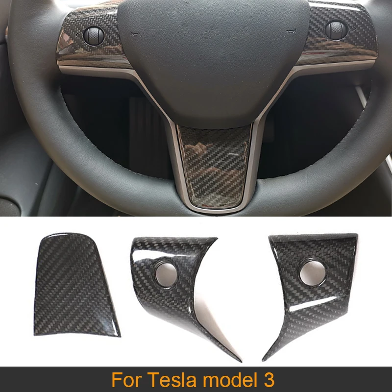 

Dry Carbon Fiber Wheel Steering Panel Trims For Tesla Model 3 2017 2018 2019 Add On Interior Wheel Steering Panal Covers Trims
