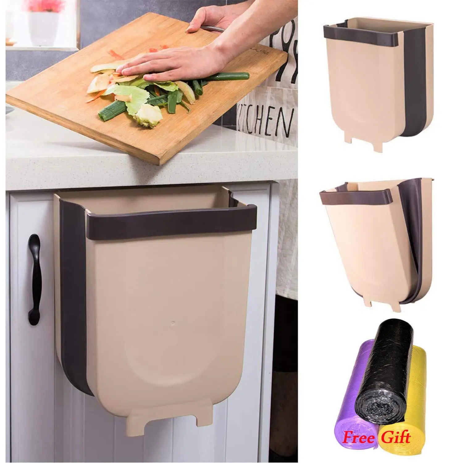 

Wall Mounted Folding Afvalbak Keukenkast Deur Opknoping Prullenbak Garbage Auto Prullenbak Wandmontage Schoonmaken Emmers