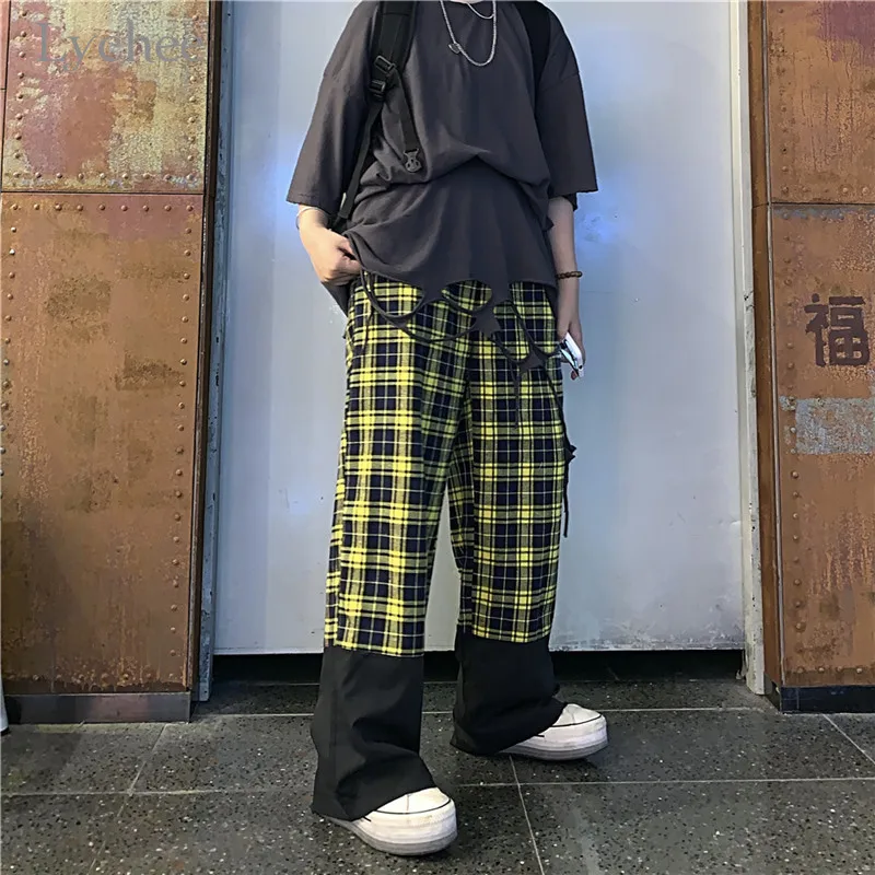 Женские клетчатые брюки Lychee в стиле Харадзюку свободные осенние женские с