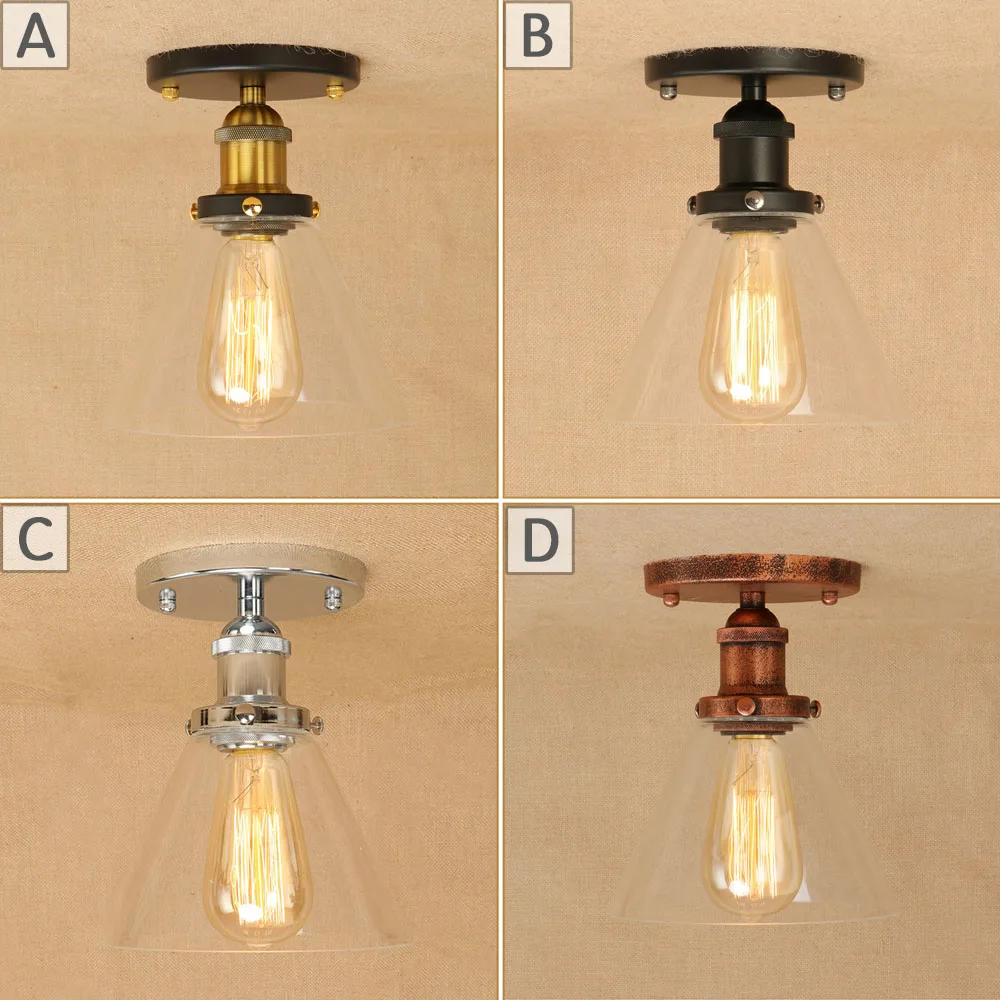 

Loft Vintage Iron Glass Lampshade Ceiling Lamp LED E27 AC 110V 220V Modern Lights Plafonnier Luminaire For Bedroom Living Room