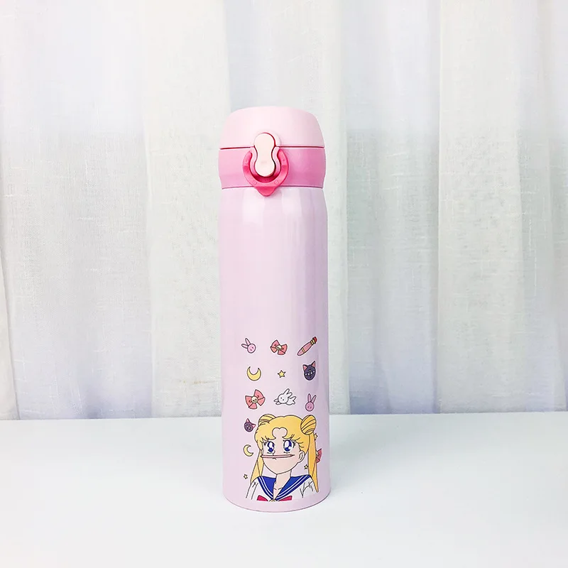 500ML Каваи Сейлор Мун термос бутылка милый мультфильм нержавеющая сталь вакуумная колба портативный герметичный изолированный бутылка для воды для девочек - Цвет: 500ML