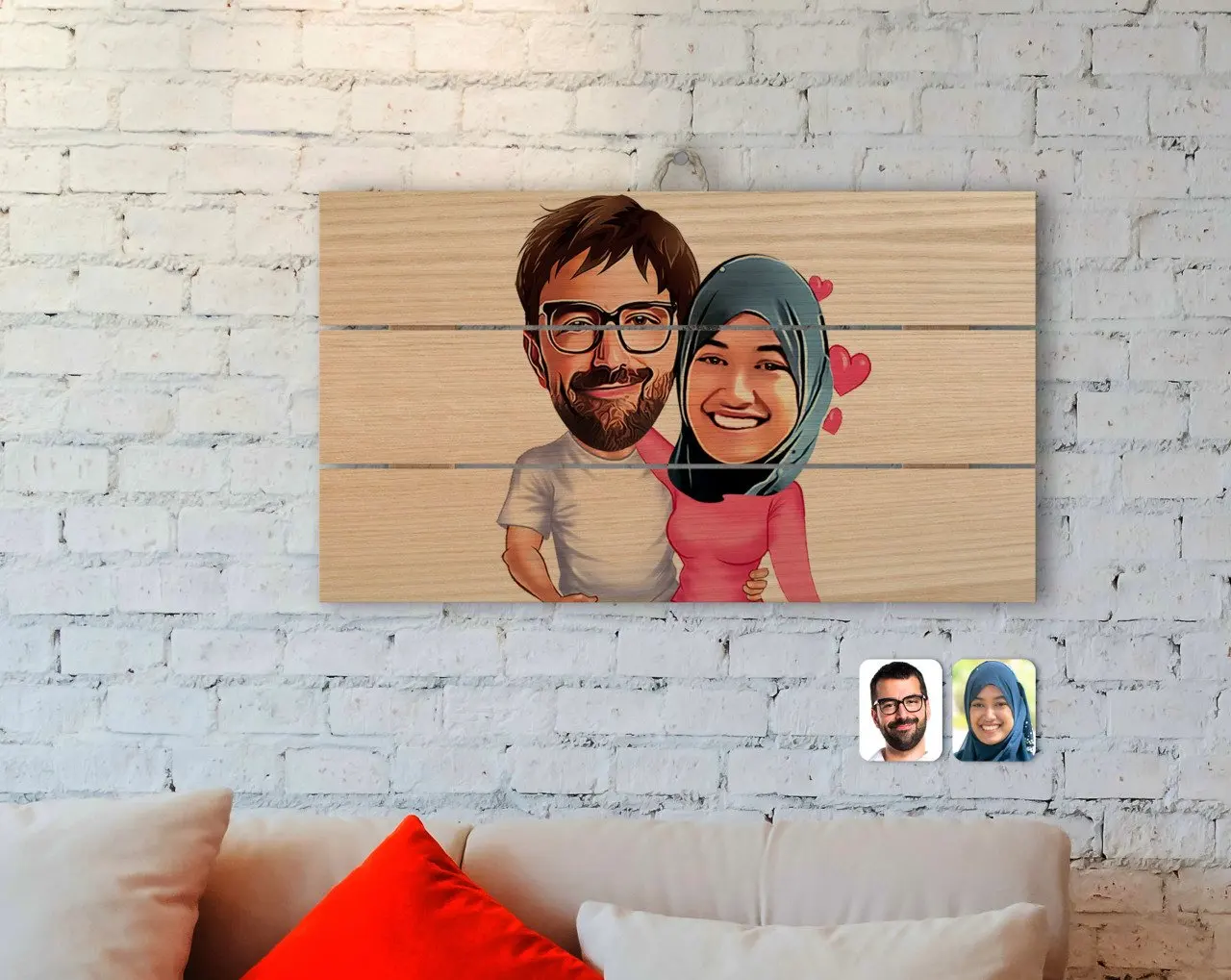 

Personalized Valentine Caricature Of Authentic Wooden Pallet Tablo-58