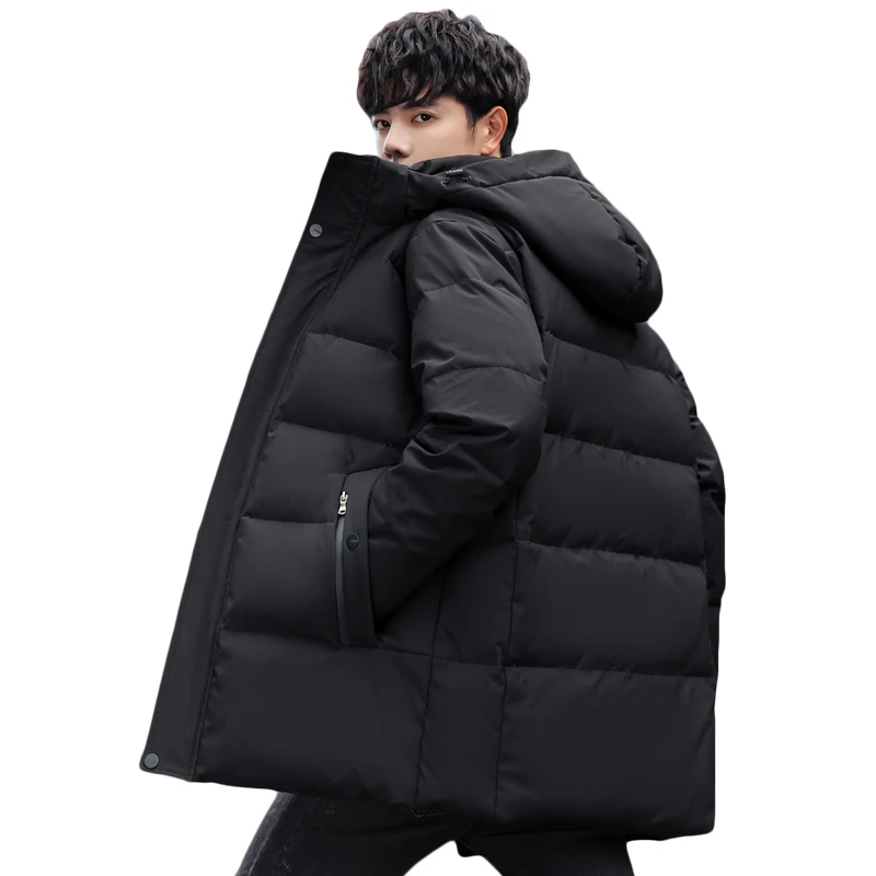 2022 Winter New Men's Hooded Mid-Length White Duck Down Jackets Outwear Thick Warm Parkas Youth Tops Windbreaker Long Down Coats