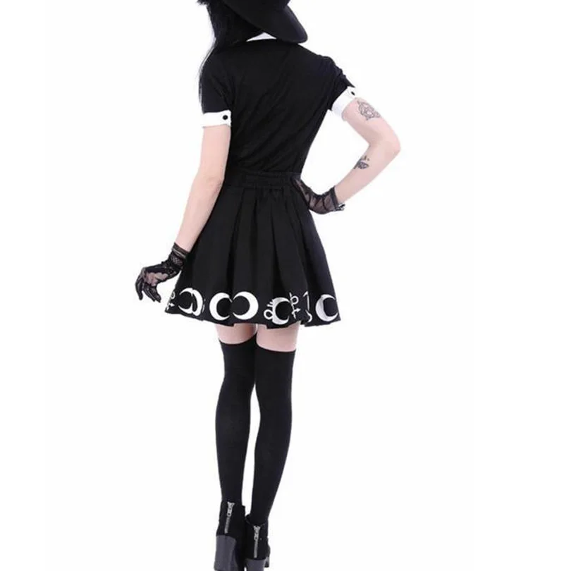 

Witch Moon Printed Harajuku Punk Rock Gothic Summer Women Skirts Hight Waist Mini Skirt Pleated Mini Skirt For Gothic Girls