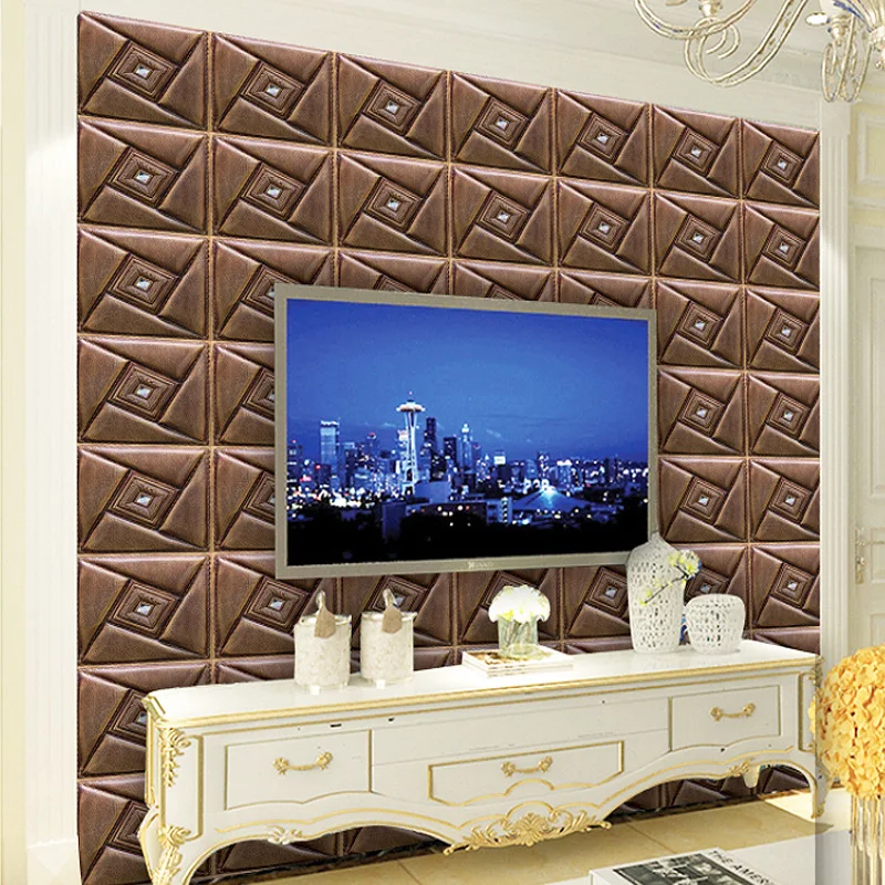 

10pcs Soft materials 3D Wall Sticker Retro Gold Wallpaper for Living Room Bedroom TV Wall Waterproof Self-Adhesive Wall sticker
