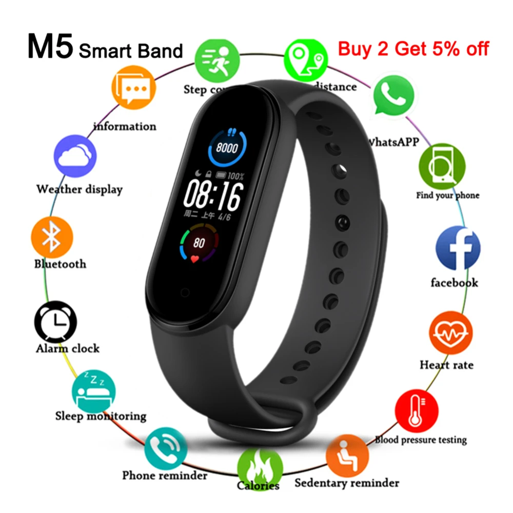 

M5 Smart Band Bracelet IP67 Waterproof Smarthwatch Blood Pressure Fitness Tracker Smartband Fitness Wristbands