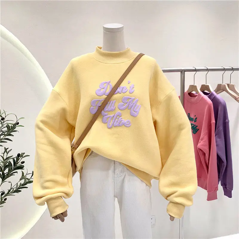 

Leter Print Hoodies Women Oversized Long Sleeve Pullover Sweatshirt Harajuku Autumn and Winter Crewneck Pink Top Y2K Ladies 2021