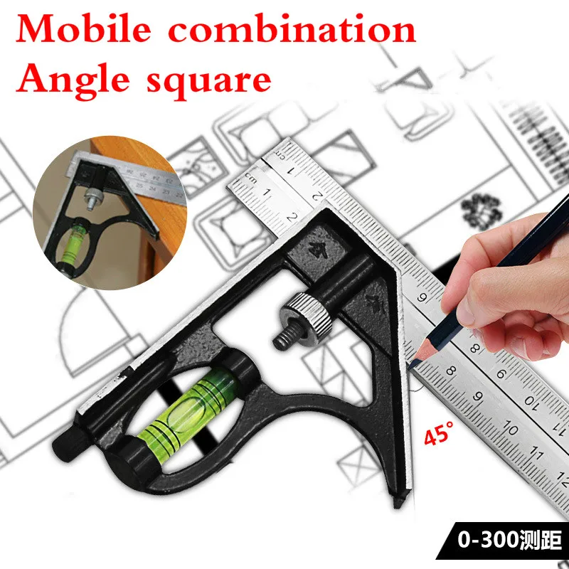 

Stainless steel Adeeing Square Ruler Set Kit 300mm (12") Adjustable Engineers Combination Try Square Right Angle Ruler Set