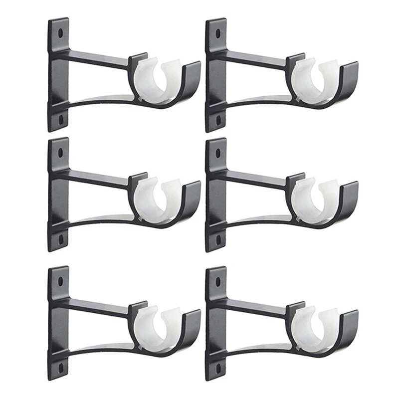 

Hot Single Curtain Rod Brackets for Drapery Rod Aluminum Alloy Heavy Duty Curtain Rod Holders (Black) 6Pcs