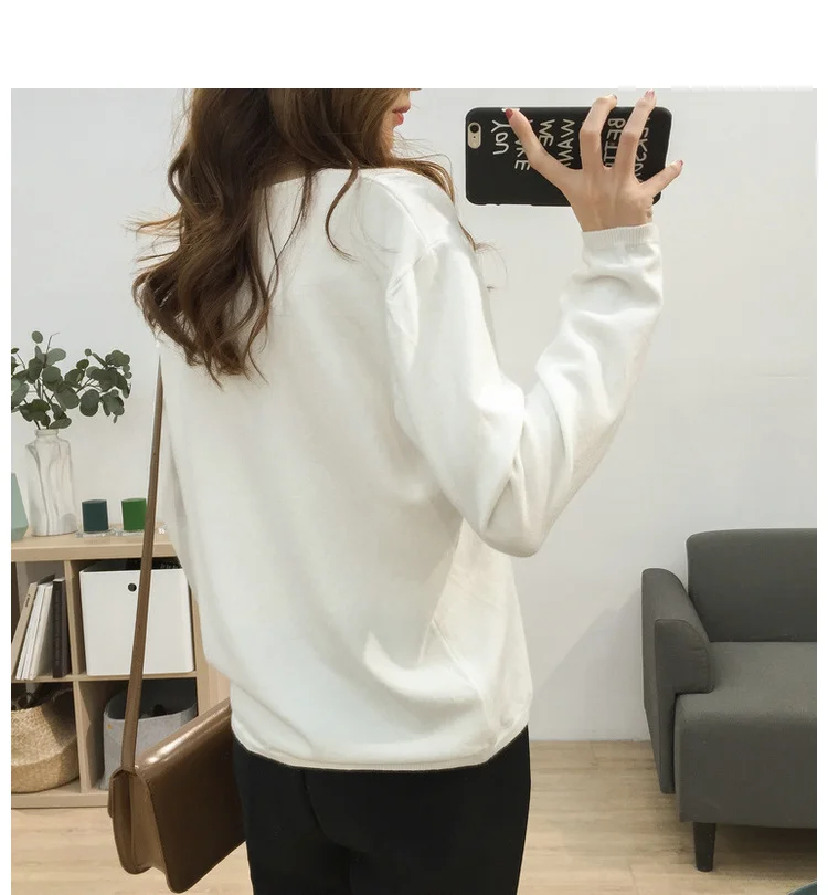 

Lyfzous Autumn Basic Knitted White Blue Sweater Women Fashion Loose V-neck Female Pullovers Spring Korean Lady Jumpers Sweaters