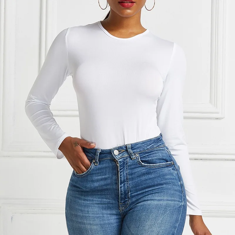 Women O Neck Long Sleeve Solid White Sexy Bodysuit Women Black Autumn Winter Body Top Gray Casual Lady Streetwear Bodysuits