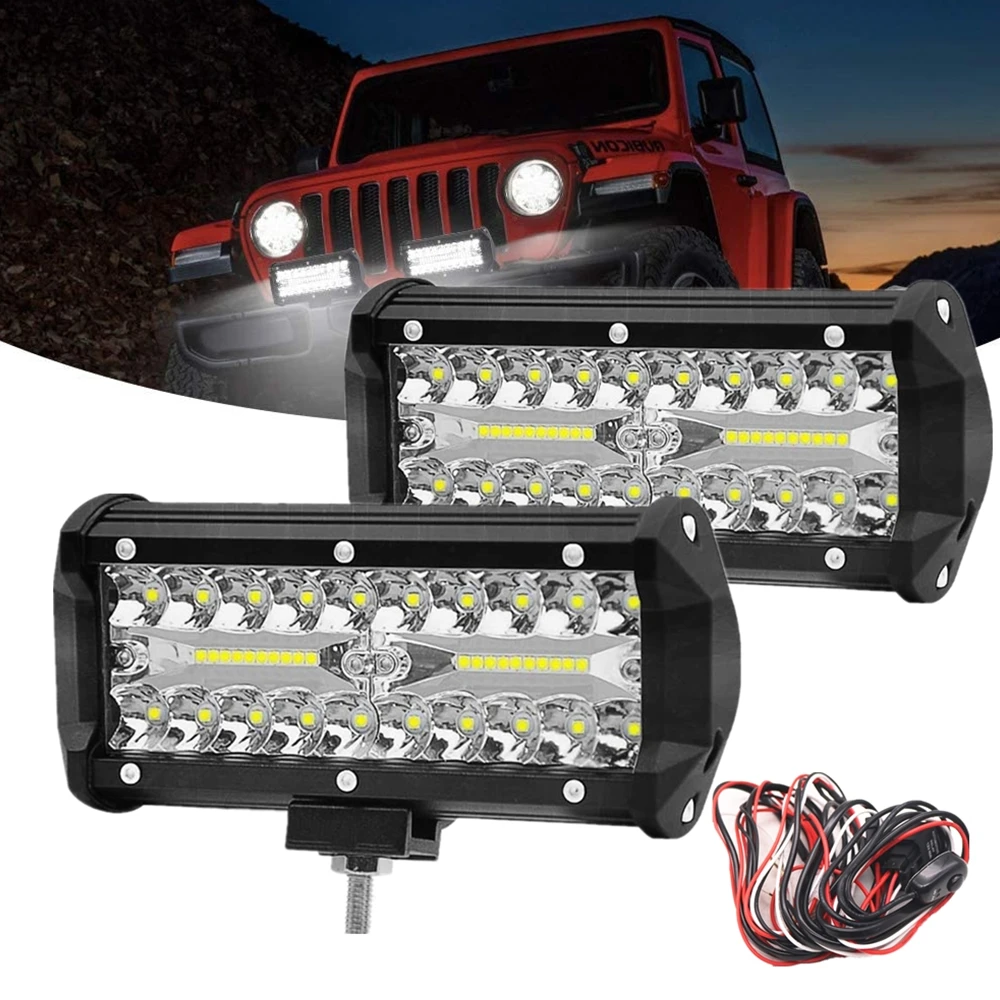 7-дюймовые светодиодные штативы 120 Вт трехрядные Водонепроницаемые рабочие огни