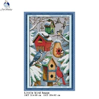 winter bird house count cross stitch kits aida 14ct 11ct canvas printing embroidery kit diy needlework sewing set fabric crafts