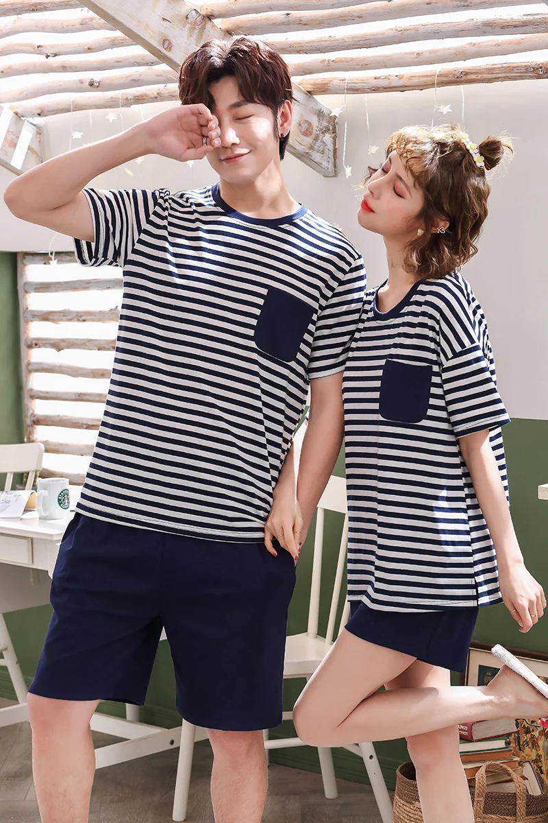 Пуловер с коротким рукавом штаны пижама 6535 хлопок летняя парная одежда для