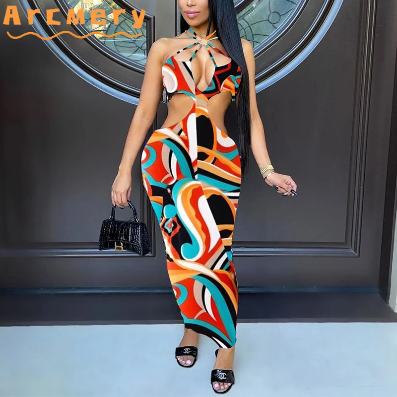 

Halter Cut Out Slim Party Club Maxi Dress