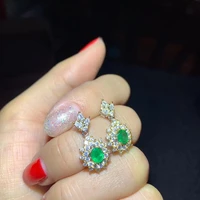 emerald earrings natural flower 925 sterling sliver pear faceted gemstone large earrings women earrings lowest price