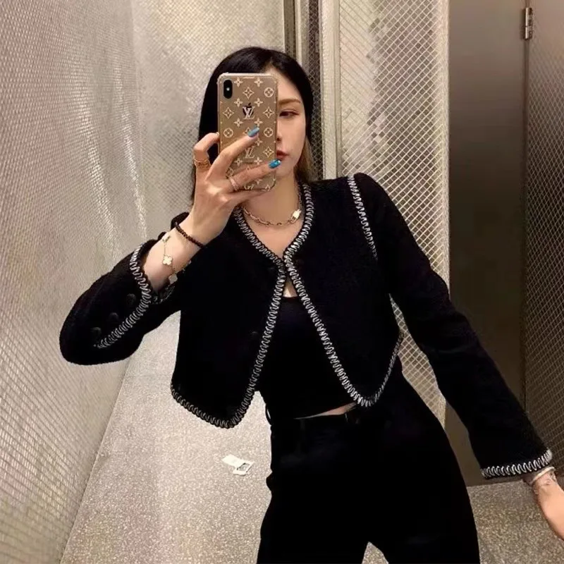 

2021 Fall Winter New Female Preppy Style Solid Suit Collar Black Coat Women's Korean Style Fashion Elegant Slim-Fit Solid Jacket