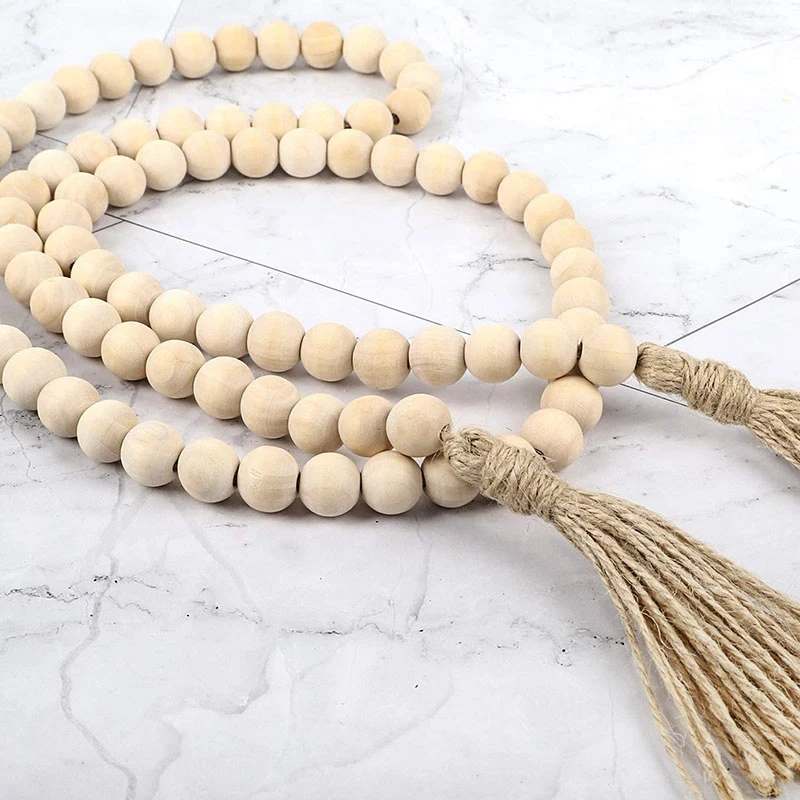 

Wood Bead Garland Farmhouse Wooden Beads Rustic Country Beads with 3 Styles Prayer Beads for Wall Hanging Decor