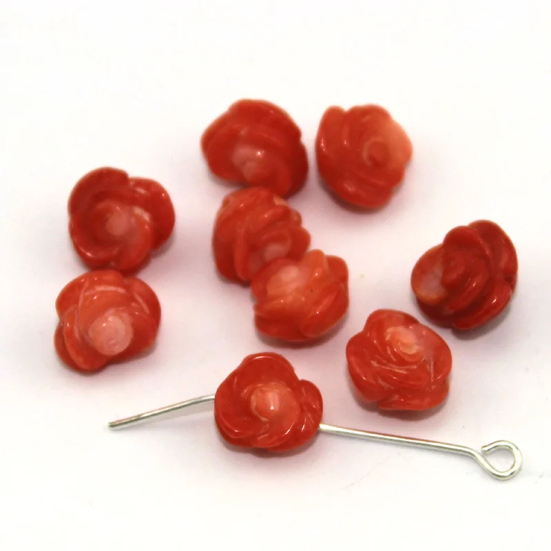 Free Shipping 10pcs 100% Real NATURAL VINTAGE OXBLOOD CORAL HAND CARVED FLOWER ROSE BEADS | Украшения и аксессуары