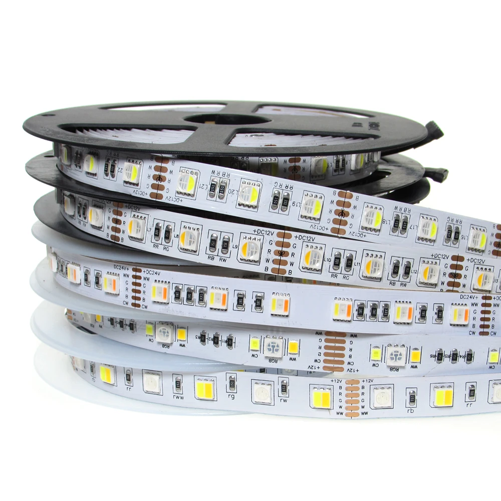 

12V 24V LED Strip 5050 60leds/m 12mm PCB 4in1 5in1 RGB+CCT 5 Colors In 1 Chip CW+RGB+WW RGBW RGBWW Flexible Led Tape Light