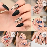 simple design flower pattern false nails black line wear nails finished nails sharp french acrylic nails forms for extension