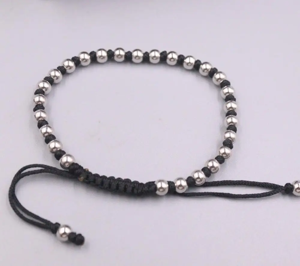 

New Pure Solid 925 Sterling Bracelet 4mm Beads Link Chain Bracelet 16-20cm