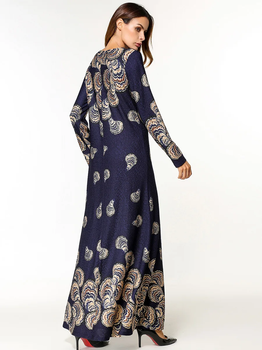 

Muslim Dress Islamic Clothing Moroccan Kaftan Abaya For Women Print Autumn Splicing Long-Sleeved Slim Dresses