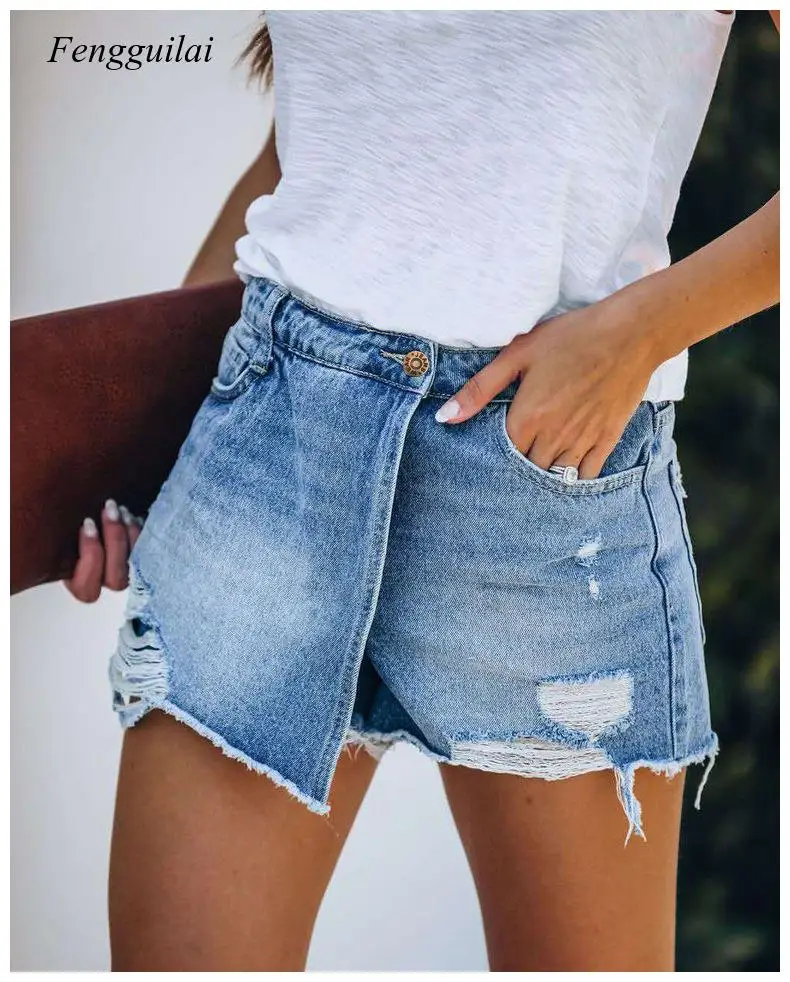Женские рваные джинсовые шорты с высокой талией облегающие штаны отверстиями