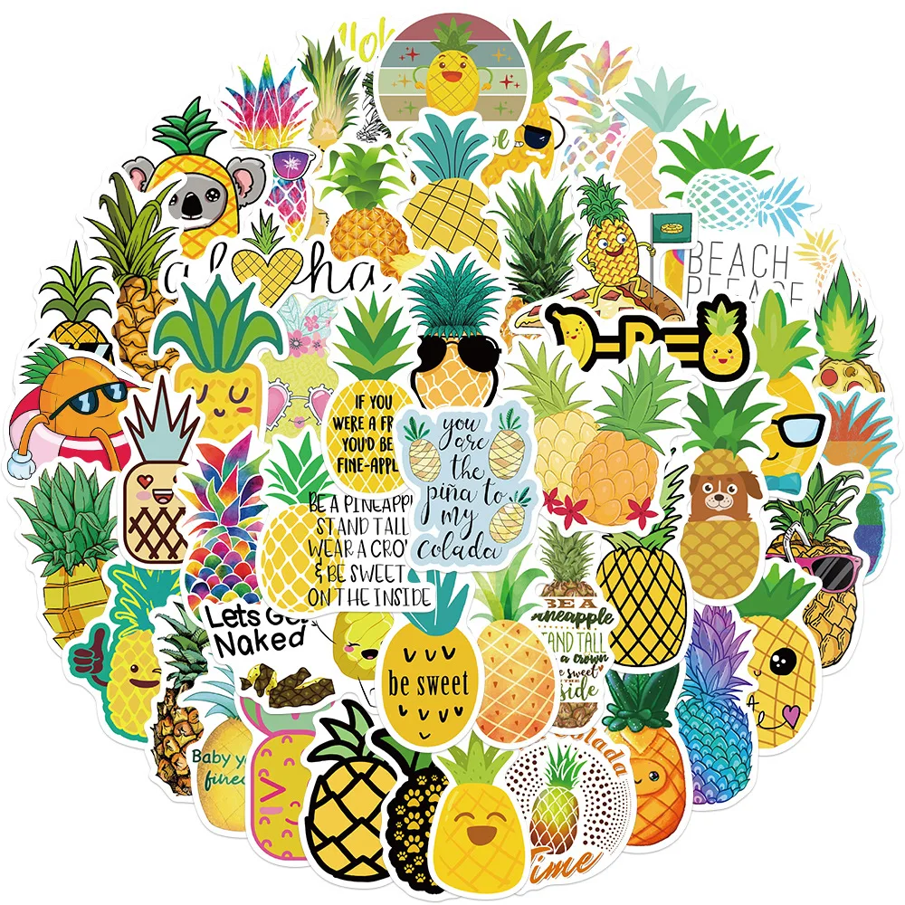 

10/50PCS Cartoon Summer Pineapple Sticker For Children Luggage Laptop Skateboard PVC Cartoon Decal Stickers