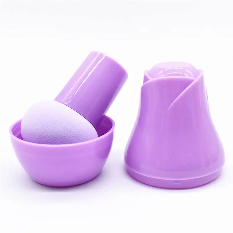 purple with cap 1 шт. губка для макияжа портативная цветная Грибная головка сухая и влажная двойного назначения Порошковая пуховка Прозрачная с цветочным косметическим посылка - Цвет: purple with cap