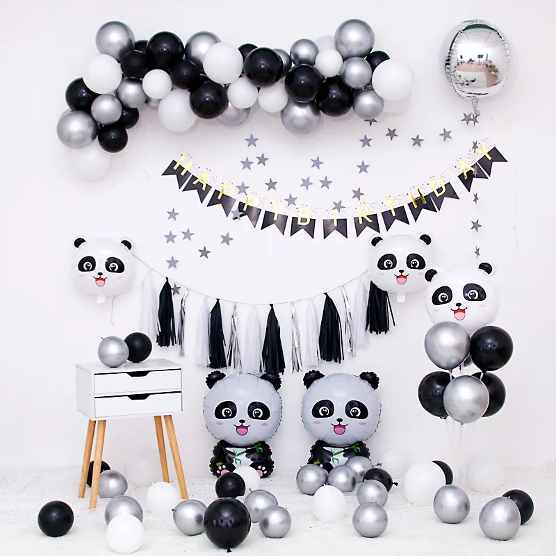 Набор воздушных шаров белого и черного цвета с пандой украшение для дня рождения