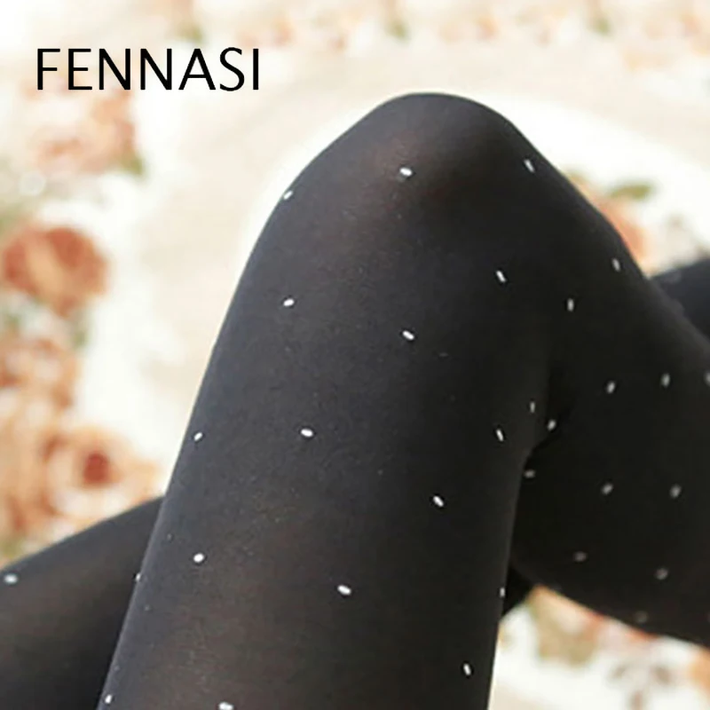 Колготки женские в горошек с высокой талией черные | Женская одежда