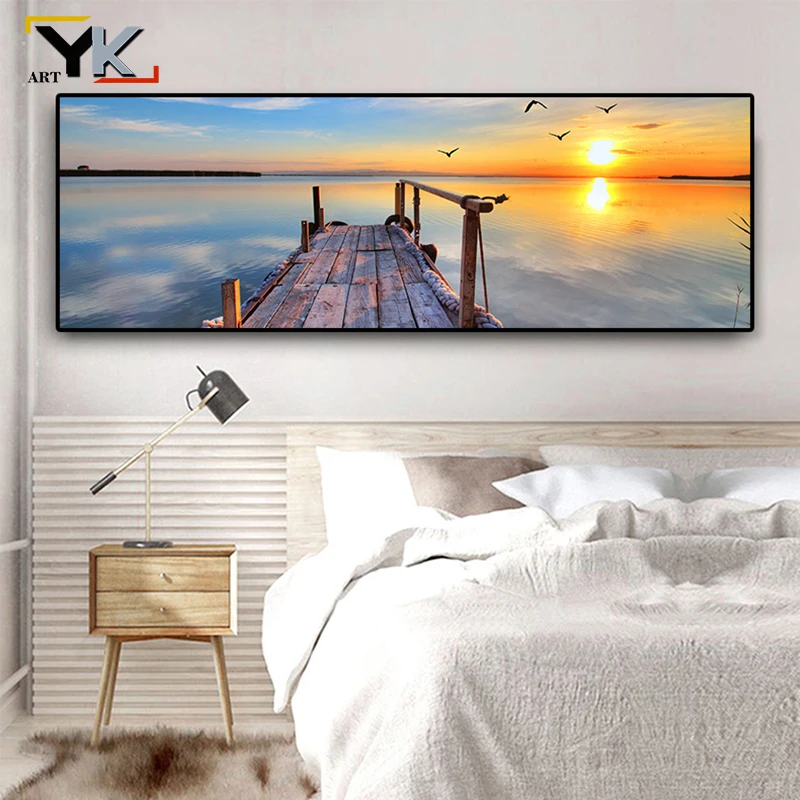 Небо облака мост закаты естественное море панорама пейзаж холст картина куадро