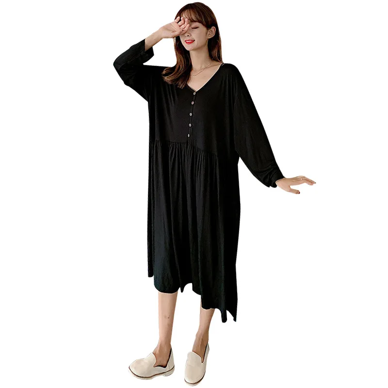 Осенне-зимняя ночная рубашка с длинными рукавами Свободная Домашняя одежда