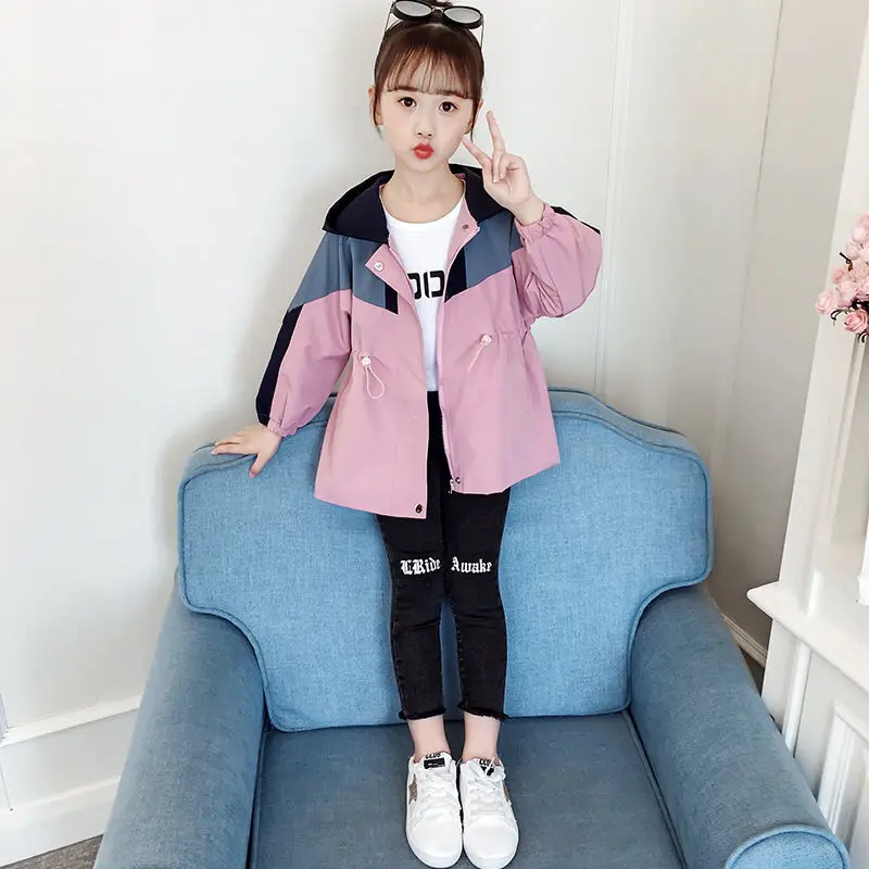 Ветровка для девочек пальто средней длины весна-осень 2020 новая детская куртка в