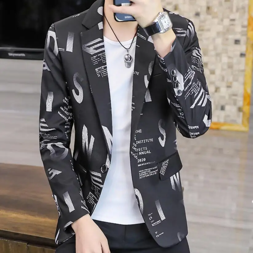 

2021 Blazer Men Suit Male Suit Jacket Seasons Men's Suit Slim Version Print One Button Pocket Decoration Comfort Wedding Dress