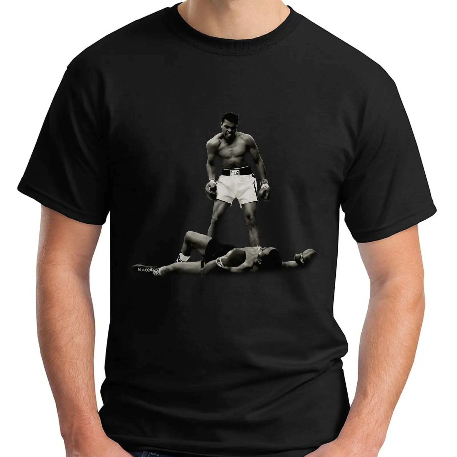 Мужская черная футболка с надписью Mohammad Ali version of Liston Classic Boxing крутые топы круглым