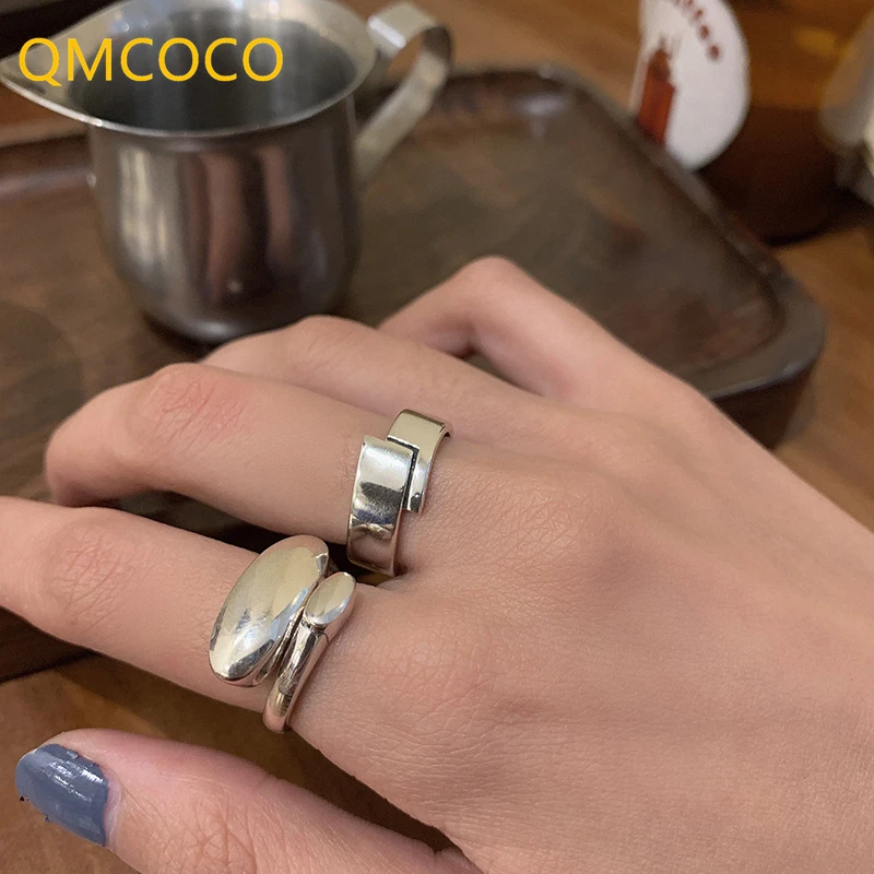 

QMCOCO 925 Серебряные Простые Ювелирные изделия для помолвки для женщин Модный Креативный дизайн гладкая поверхность геометрические аксессуар...