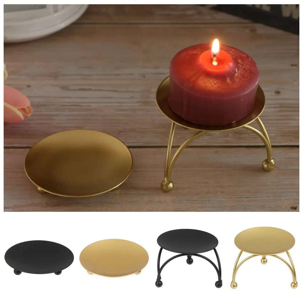 

Black Gold Festival Party Supplies Home Decoration Wrought Iron Craft Candelabra Candle Holder Round Plate Candlestick